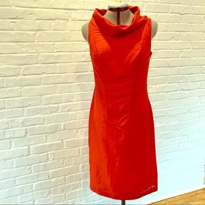 Helmut Lang Red Silk Cowl Neck Sheath Dress